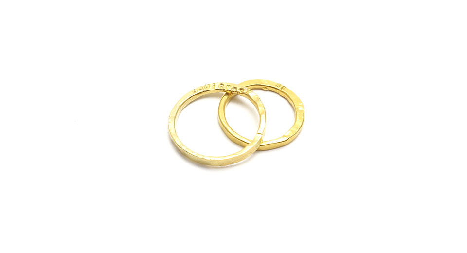 Slim Hand Forged 24K Gold Wedding Rings 'I Do'
