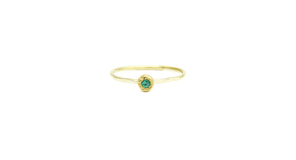 Tiny Engagement Ring with Emerald in  Gold Nugget