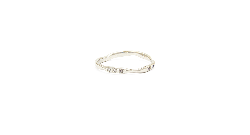 Irregular White Gold Ring with Tiny Diamonds